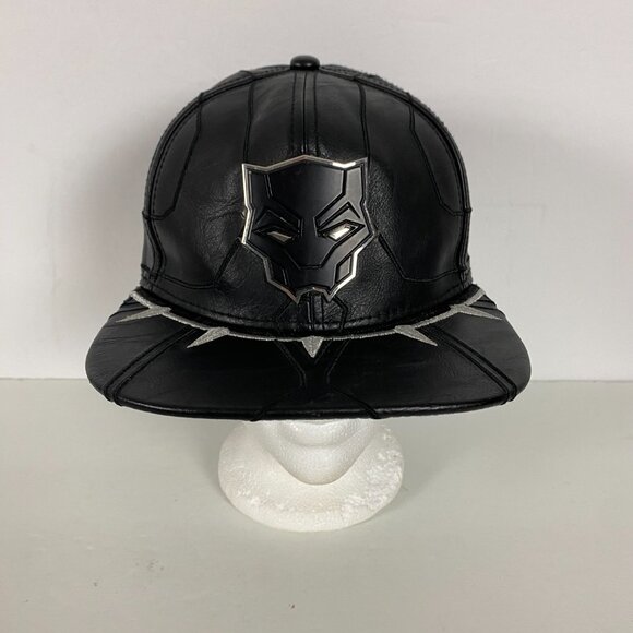 Marvel Black Panther Movie Faux Leather Snapback Hat Cap Metal Logo Heavyweight - Picture 2 of 8